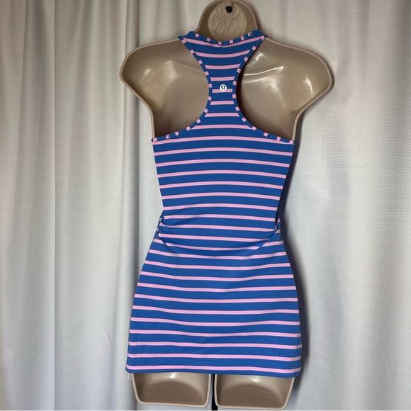 New Lululemon Blue Pink Stripe Cool Racerback Tank Top 4 Barbie Nautical Workout - Picture 4 of 8